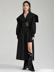 Jazz Up Irregular Design Blazer Style Belted Black Shirt-SimpleModerne
