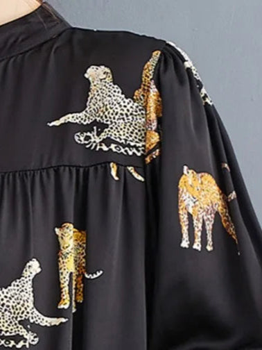 Tiered A-Line Maxi Dress with Jungle Cat Print-SimpleModerne
