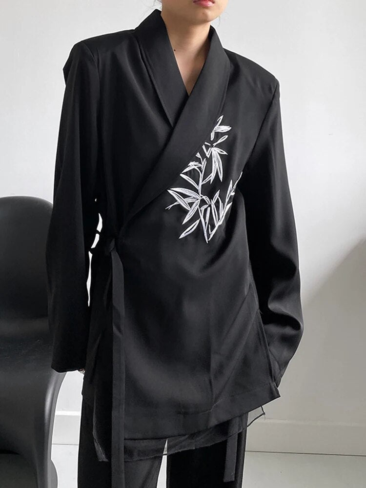 Casual Minimal Goth Embroidery Blazer-SimpleModerne