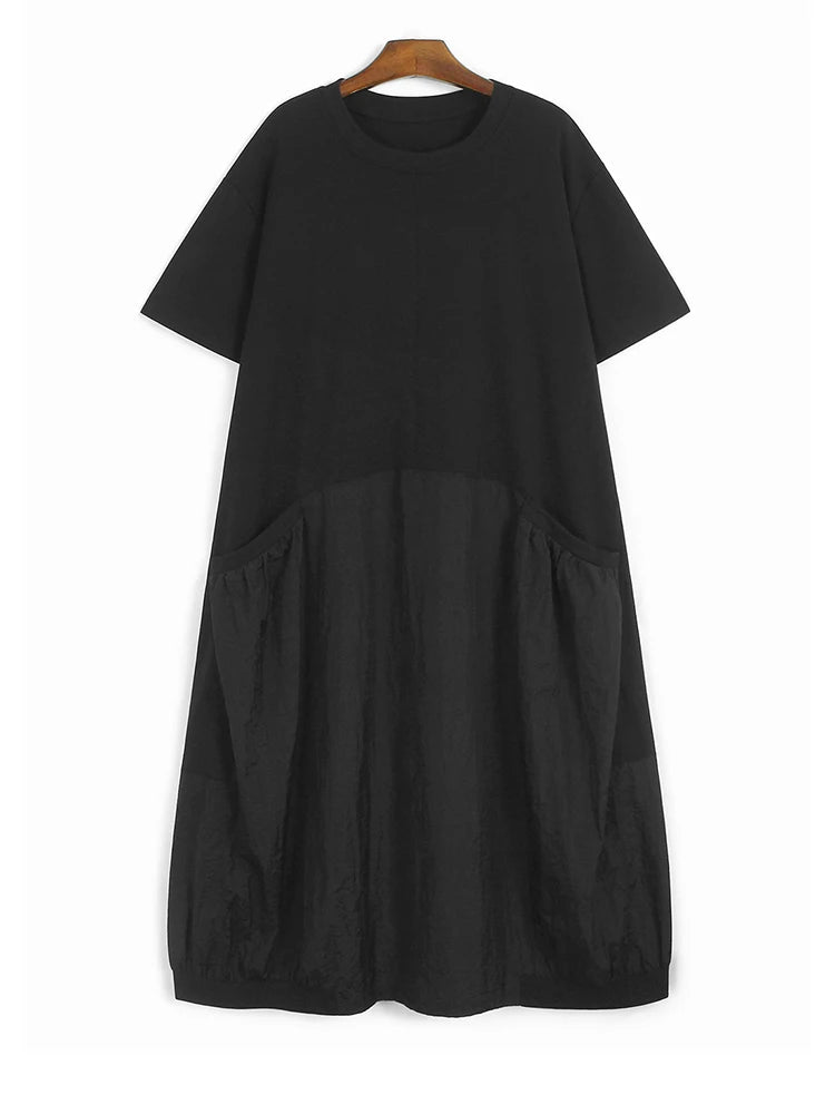 Minimalist Goth Midi Dress – Oversized Cotton Blend in Black-SimpleModerne