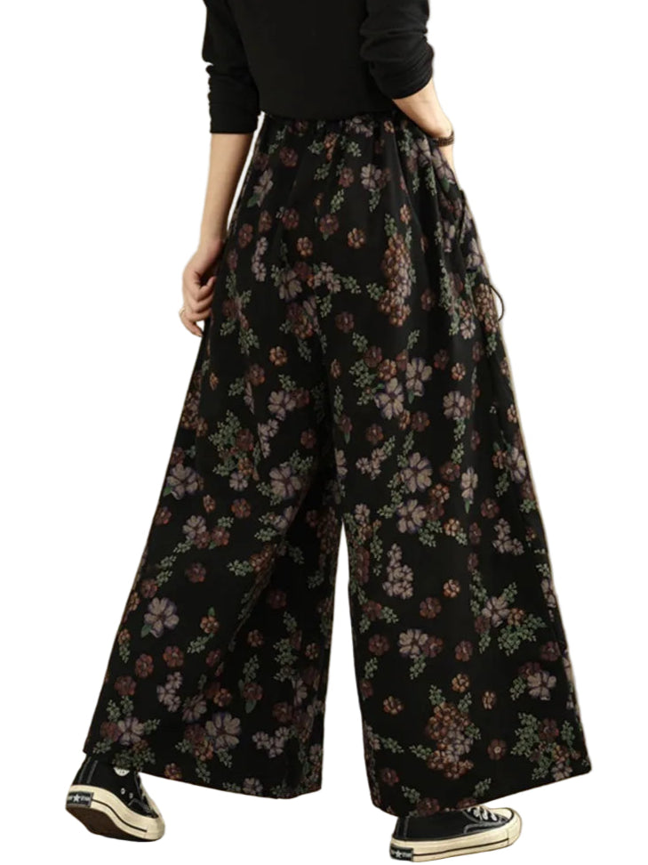 Floral Wide-Leg Trousers – Vintage Punk Vibes-SimpleModerne