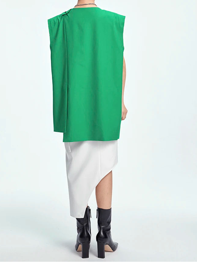 Asymmetric Raw-Edge Sleeveless Blazer-SimpleModerne