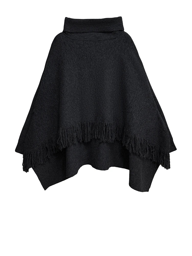 Oversized Fringed Knit Poncho-SimpleModerne