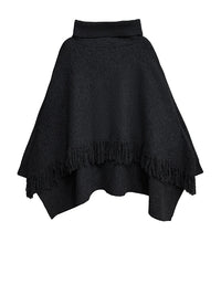 Oversized Fringed Knit Poncho-SimpleModerne