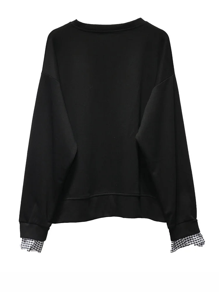 Black Gingham Rose Pullover | Relaxed Alternative Sweatshirt