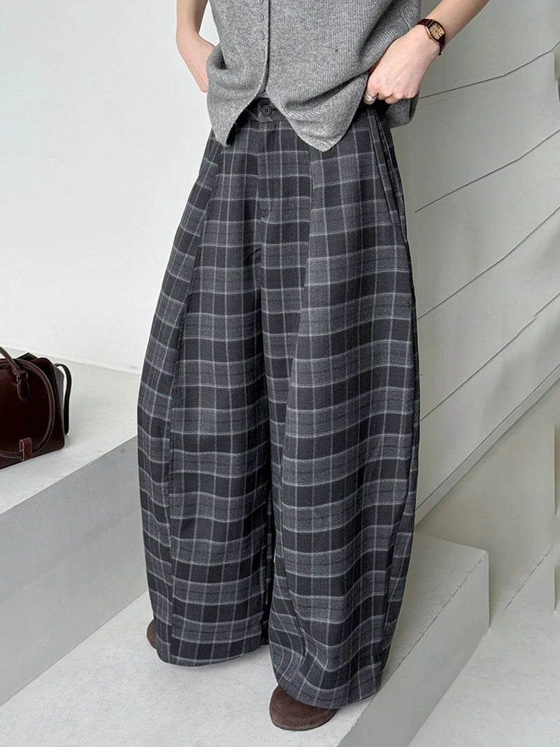 Gothic Plaid Super-Wide Trousers — Grey Windowpane
