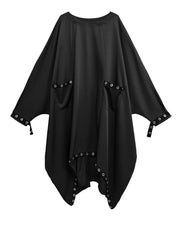 Oversized Rivet-Trim Pullover Dress – Punk-Inspired Cocoon Fit
