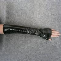 Minimalist Goth Fingerless Leather Gloves – Long Edge Arm Warmers-SimpleModerne