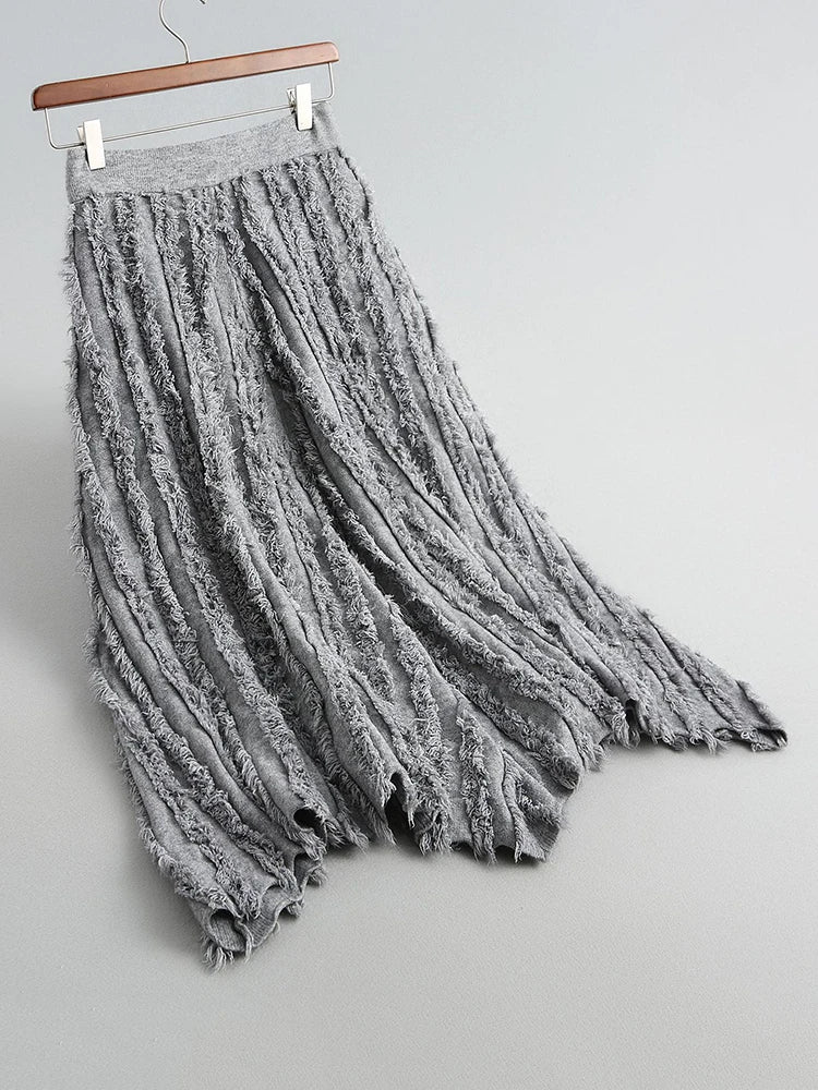 Textured Minimalist Skirt – Washed Grey-SimpleModerne
