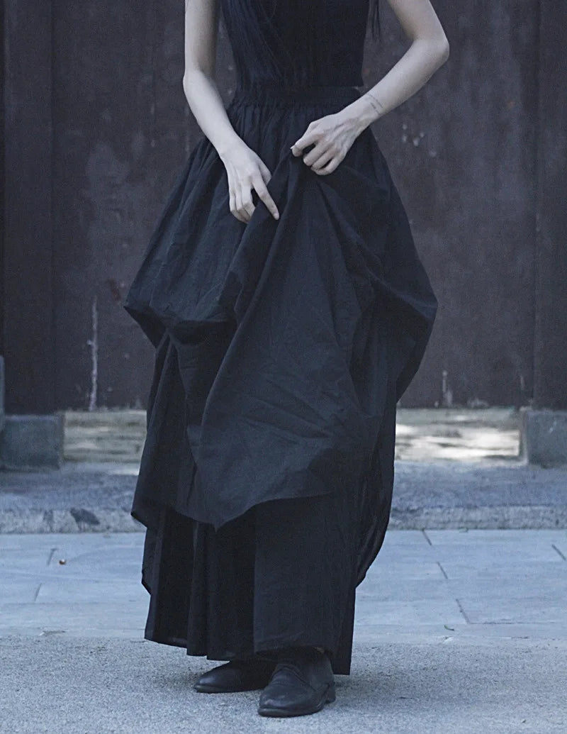 Casual Minimal Goth Layered Black Skirt-SimpleModerne
