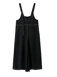 Casual Minimal Goth Contrast Stitch Wide-Leg Jumpsuit-SimpleModerne