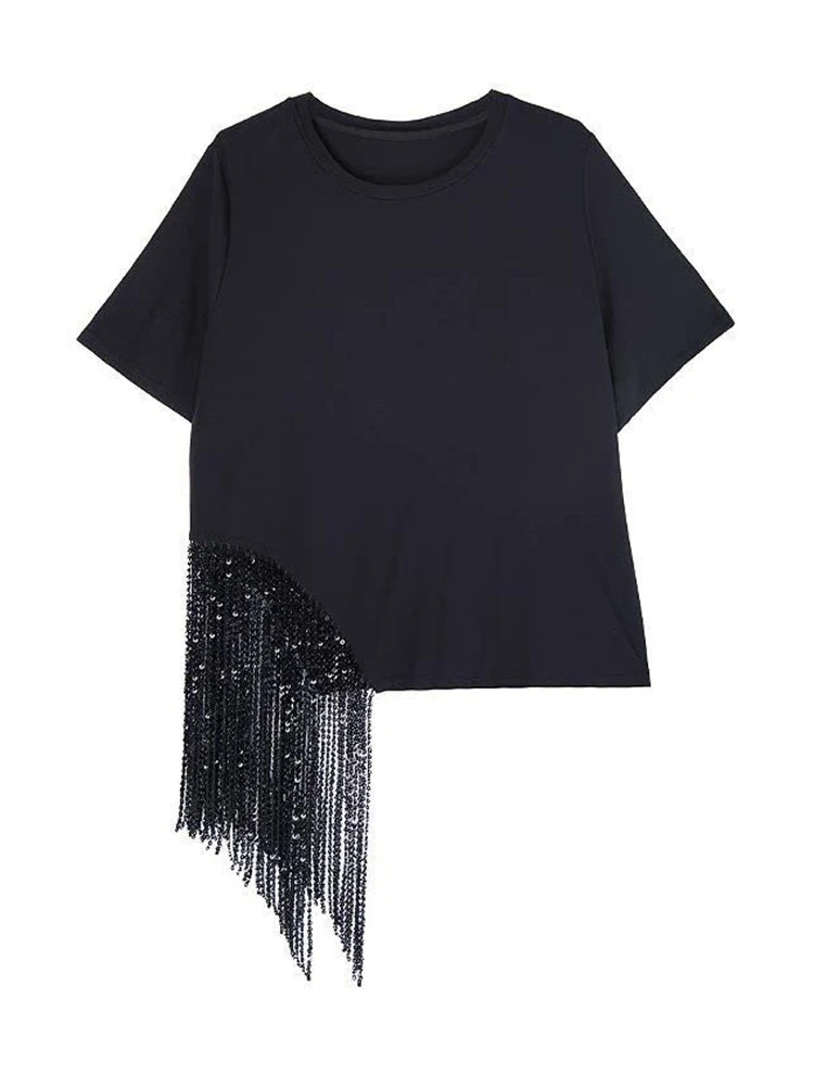 Minimalist Gothic Fringe T-Shirt – Casual Edge Statement Top-SimpleModerne