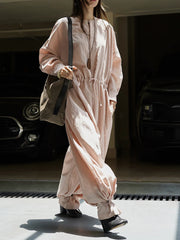 Oversized Drawstring Jumpsuit — Blush Pink-SimpleModerne