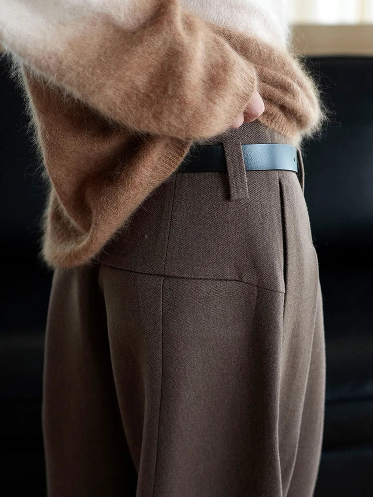 Mocha Structured Extra Wide-Leg Trousers-SimpleModerne