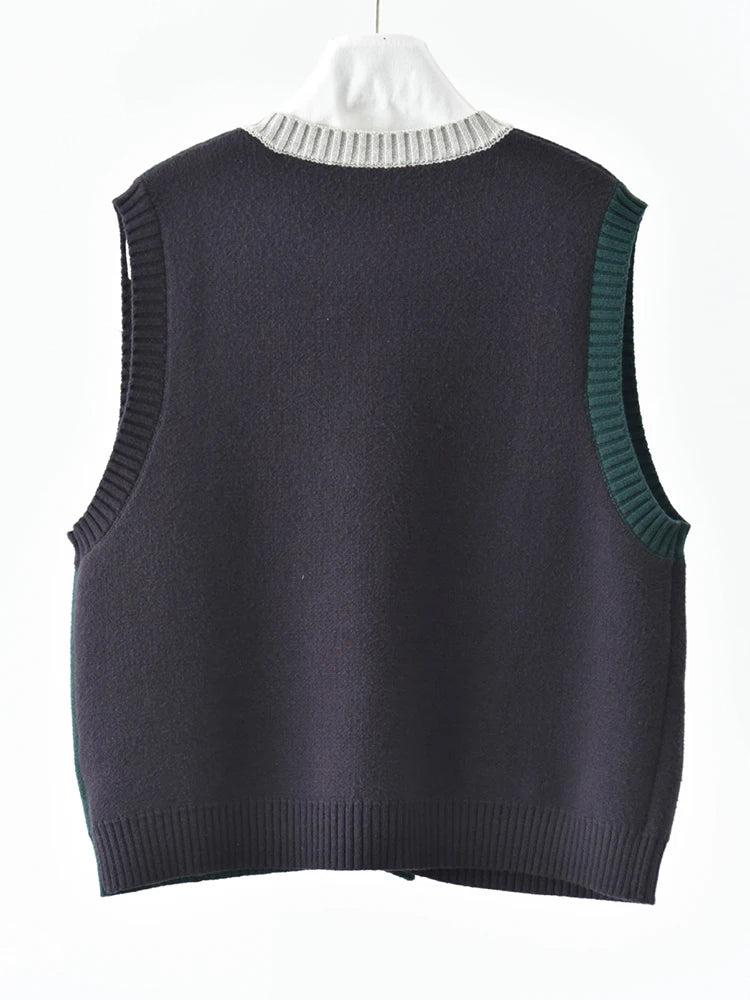 Asymmetric Two-Tone Knitted Vest