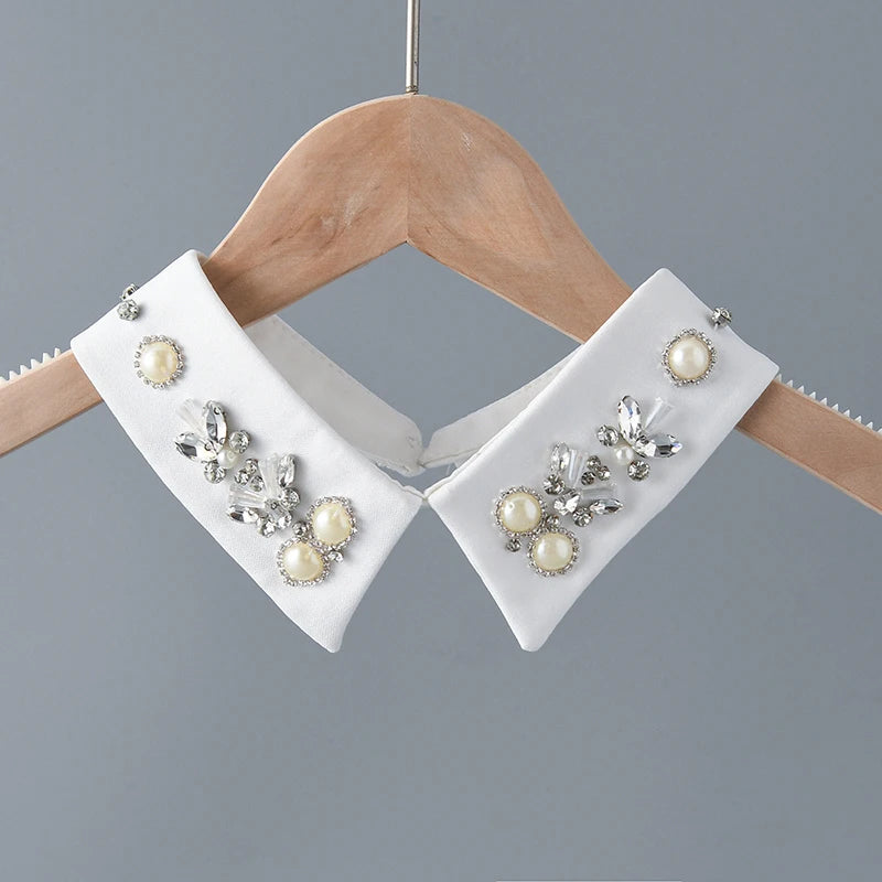 Embellished Detachable Collar – Minimal Gothic Pearl Accent-SimpleModerne