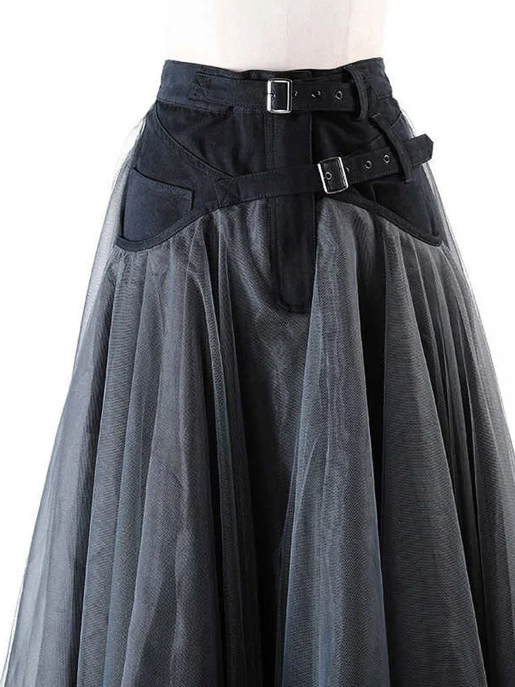Layered Gothic Style Tulle Skirt with Buckles-SimpleModerne