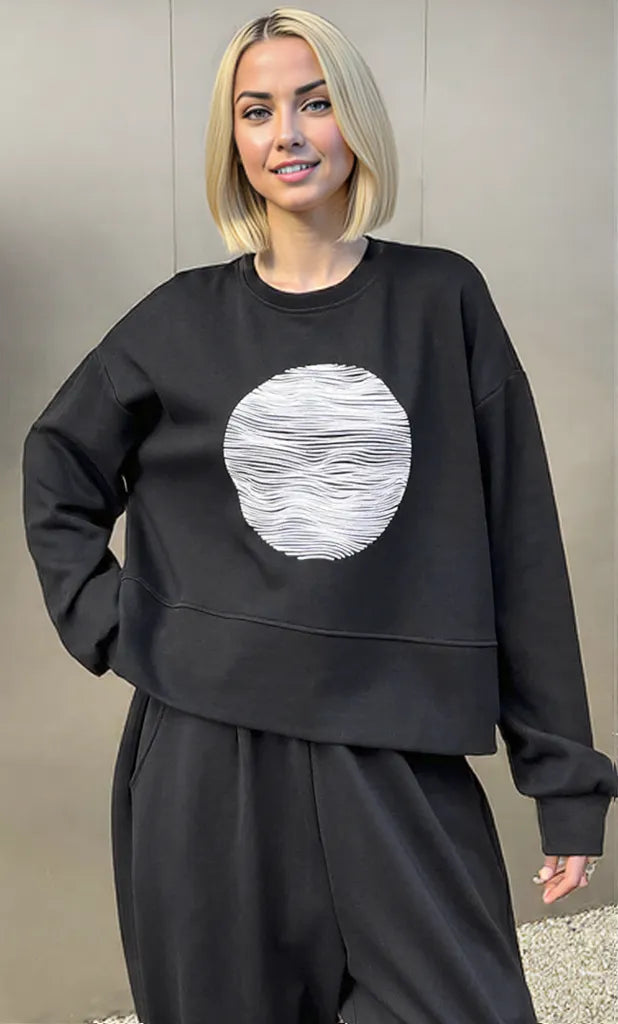 Black Asymmetrical Hem Sweatshirt with Back Zipper-SimpleModerne
