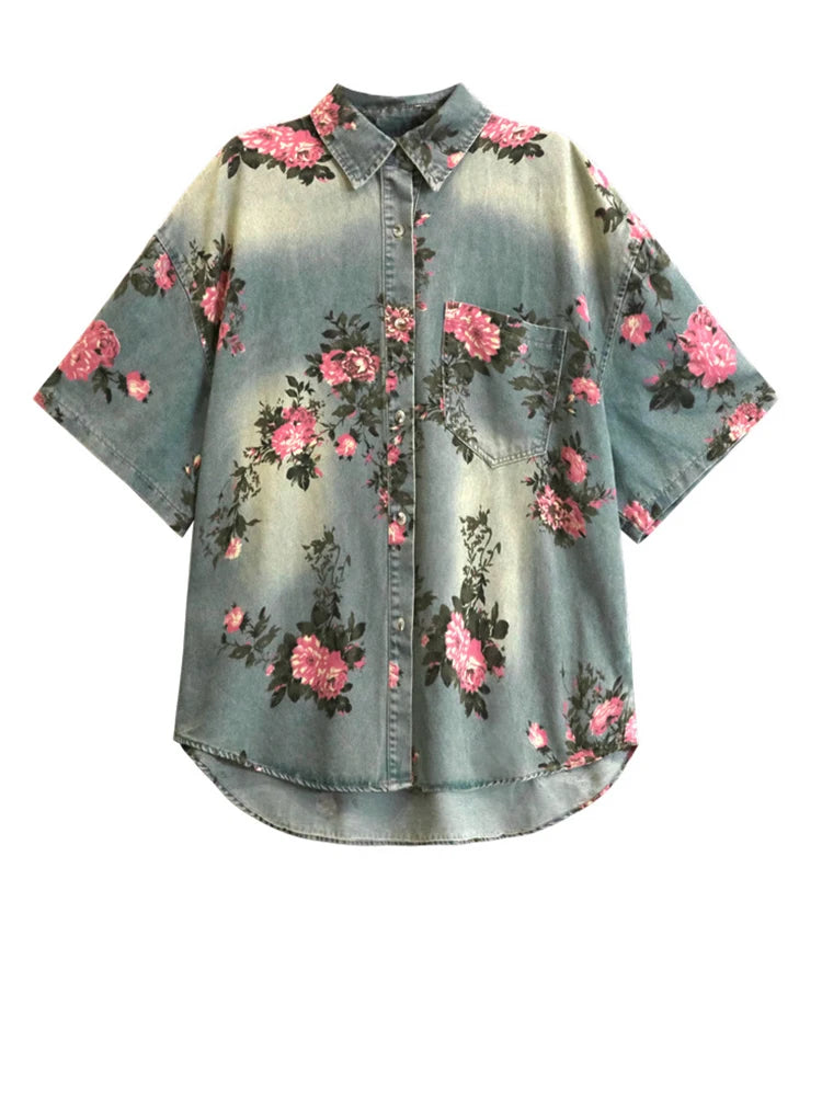 Vintage Bloom Oversized Shirt-SimpleModerne