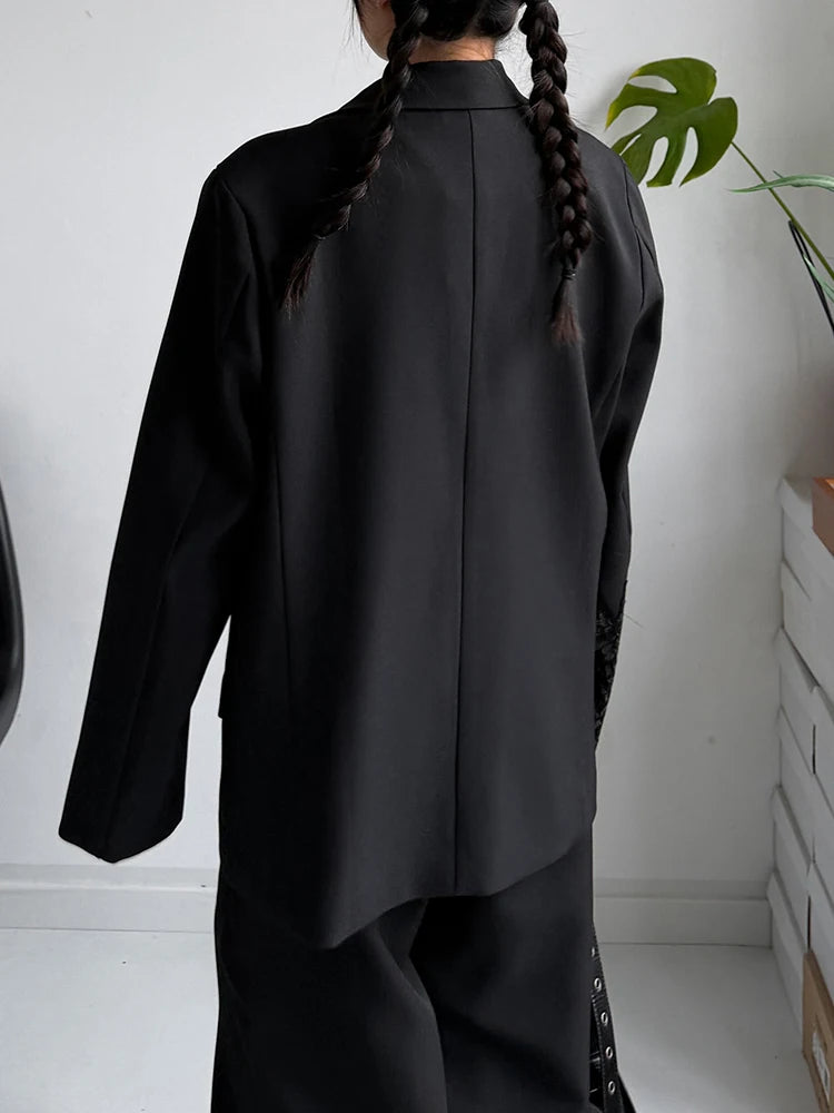 Rose Appliqué Blazer – Gothic Tailoring Statement-SimpleModerne