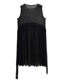 Sheer Layered Overlay Dress – Minimal Goth Sleeveless Tulle Dress in Black