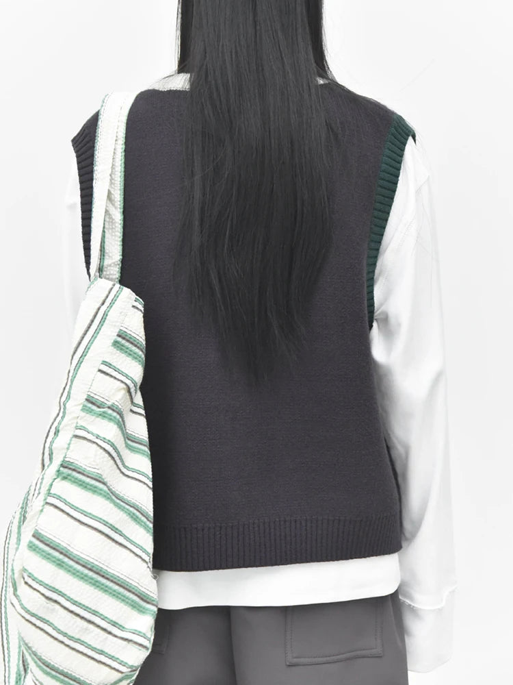 Asymmetric Two-Tone Knitted Vest