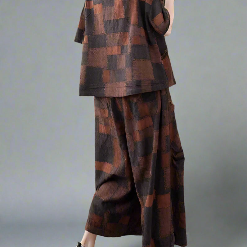 Patchwork Earth-Tone Two-Piece Set-SimpleModerne