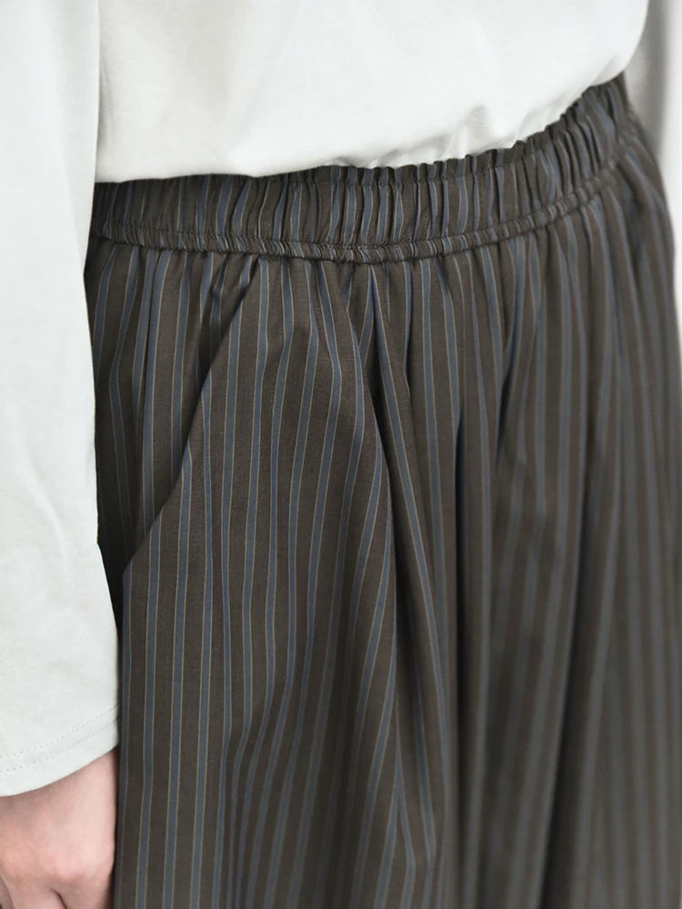 Olive Pinstripe Balloon Trousers | Relaxed Wide Leg