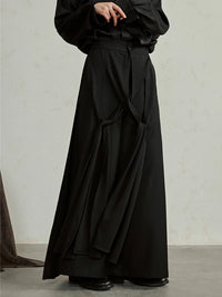 Simple Moderne Black Layered Wide-Leg Trousers – Structured Asymmetrical Panels