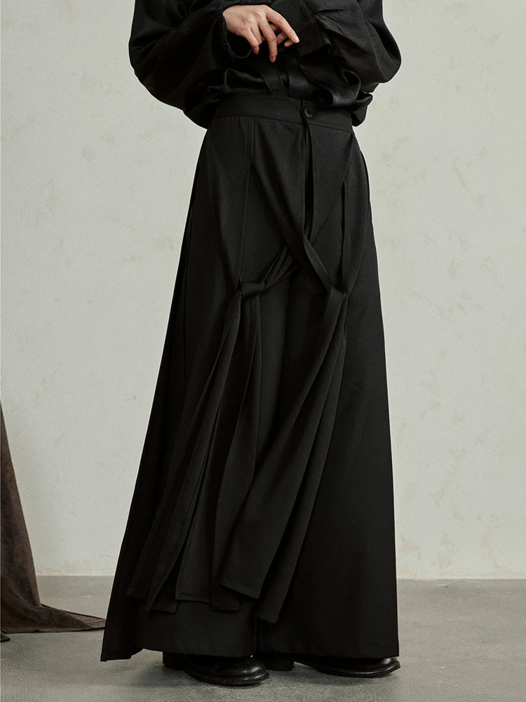Simple Moderne Black Layered Wide-Leg Trousers – Structured Asymmetrical Panels