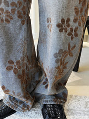 Floral Flock Wide-Leg Denim Jeans – Washed Blue-SimpleModerne