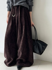 High-Waist Velvet Wide-Leg Trousers – Black / Coffee