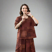 Patchwork Burnt Brick Two-Piece Set (Top & Pants)-SimpleModerne