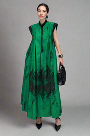 Green Tie-Dye Sleeveless Maxi Dress-SimpleModerne