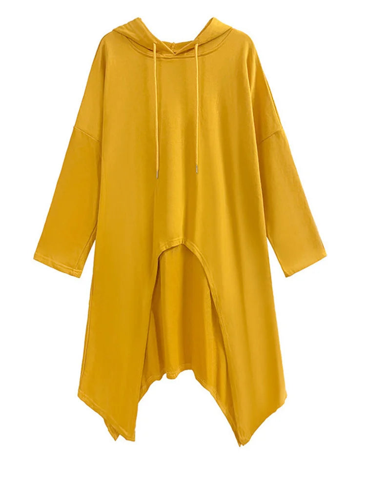 Mustard Asymmetric Hooded Pullover-SimpleModerne