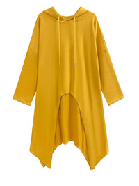 Mustard Asymmetric Hooded Pullover-SimpleModerne
