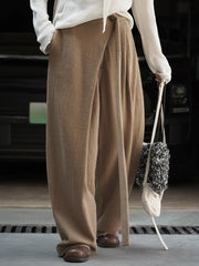 Soft Draped Wide-Leg Trousers – Khaki-SimpleModerne