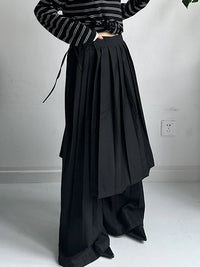 Pleated Overlay Wide-Leg Trousers-SimpleModerne