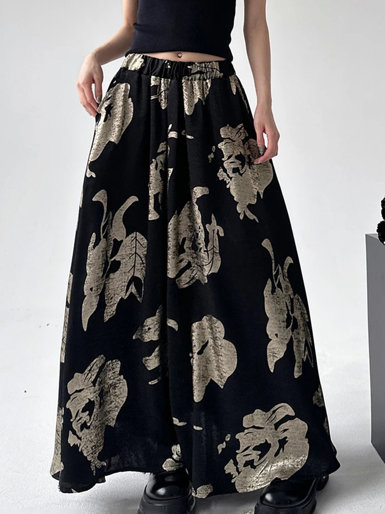 Casual Minimal Goth Flower Skirt-SimpleModerne
