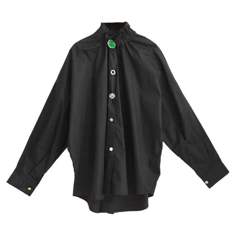 Ruffled Blouse with Decorative Buttons-SimpleModerne