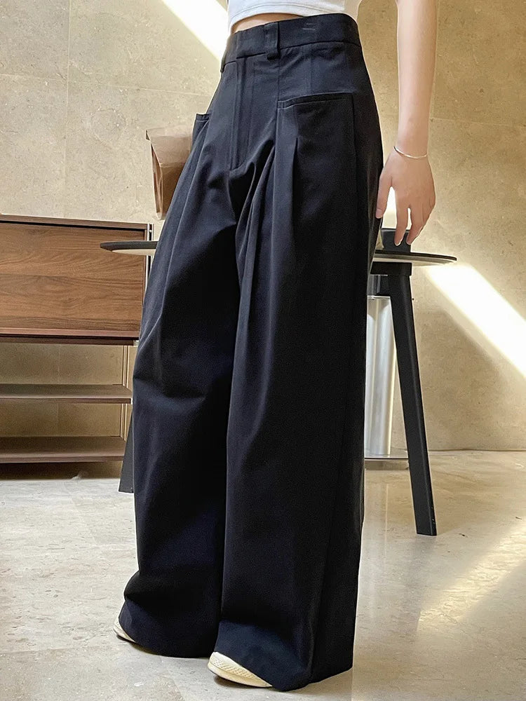 Pleated Wide-Leg Trousers – Casual Minimal Goth-SimpleModerne