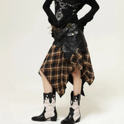 Casual Minimal Goth Asymmetrical Cut Plaid Skirt-SimpleModerne