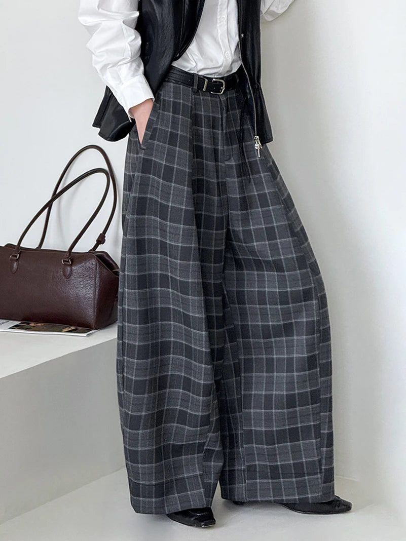 Gothic Plaid Super-Wide Trousers — Grey Windowpane
