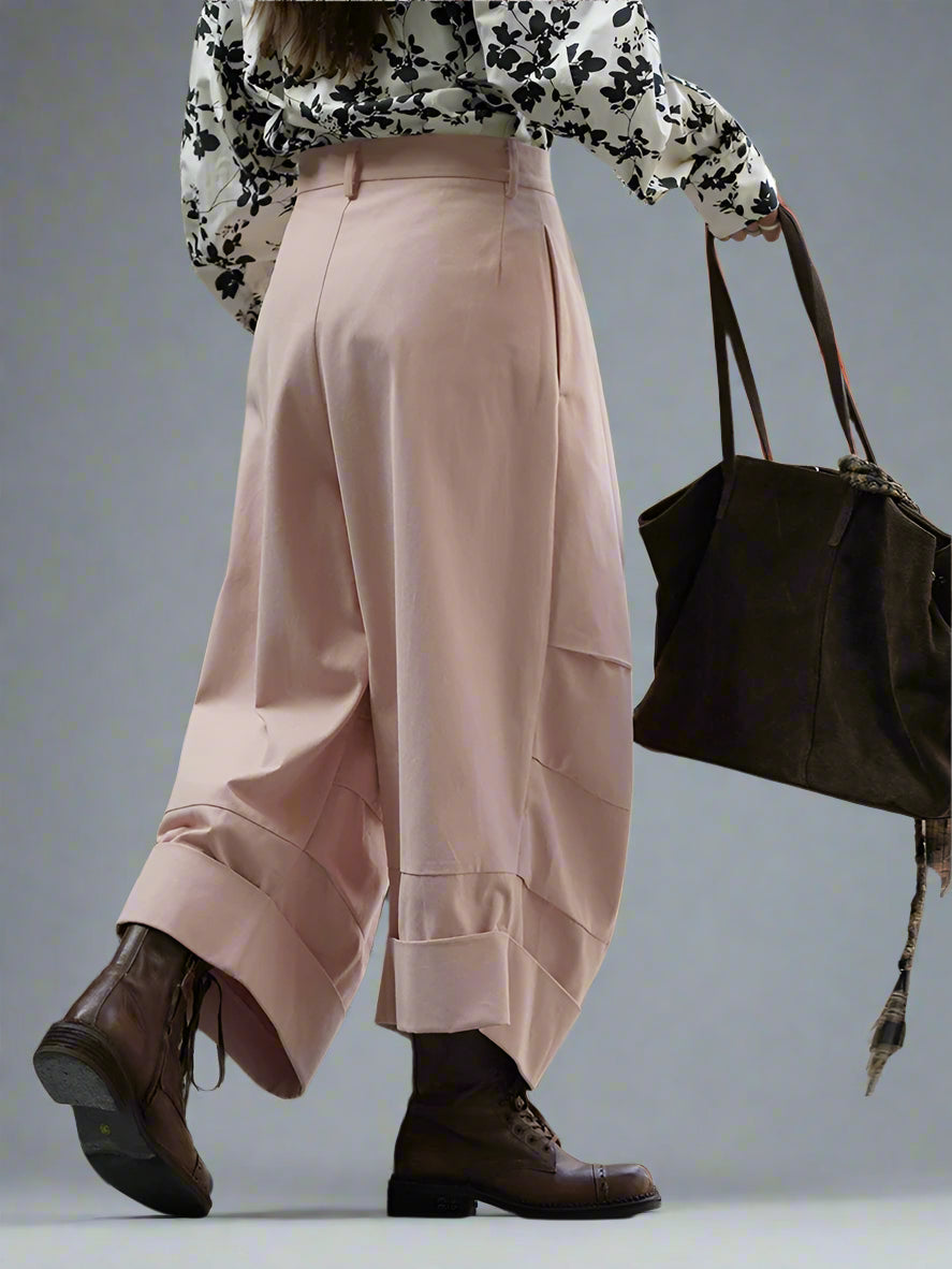 Pleated Wide-Leg Trousers – Dusty Pink Statement Fit