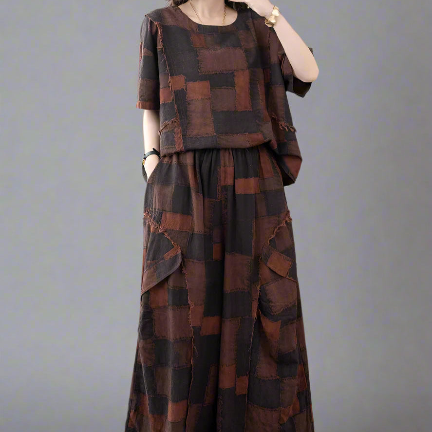 Patchwork Earth-Tone Two-Piece Set-SimpleModerne