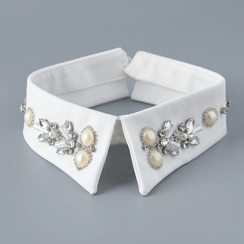 Embellished Detachable Collar – Minimal Gothic Pearl Accent-SimpleModerne