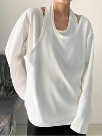 Relaxed Layered Long Sleeve Shirt-SimpleModerne