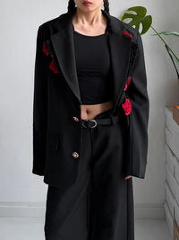 Rose Appliqué Blazer – Gothic Tailoring Statement-SimpleModerne