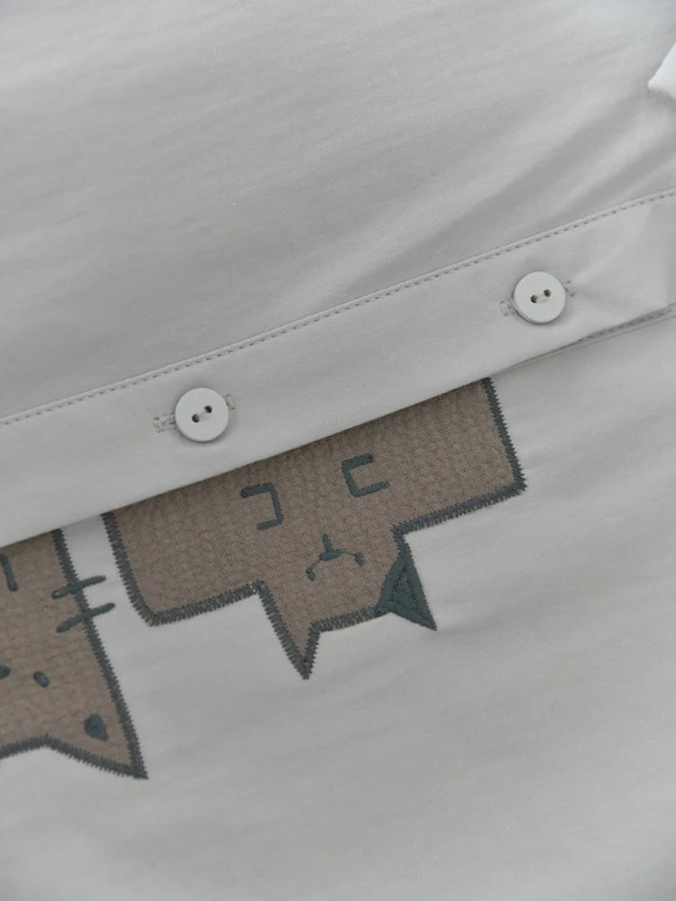 Playful Cat Print Shirt Blouse