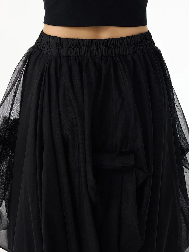 Simple Moderne Black Gothic Tulle Skirt – Layered Asymmetrical High Waist